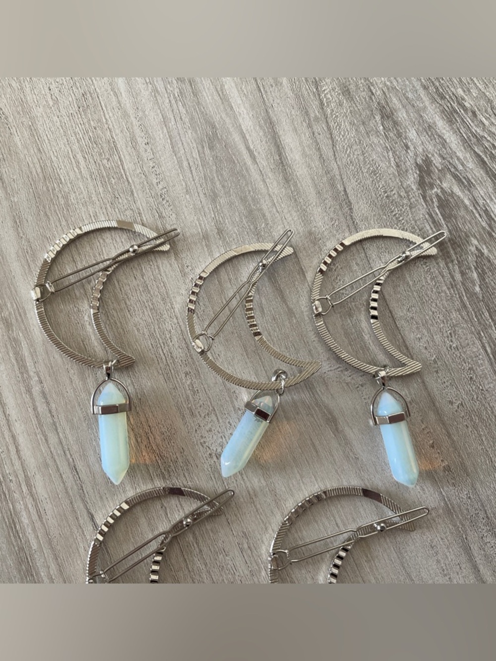Silver Moon Hair Clip with Opalite - Picture 5 of 6